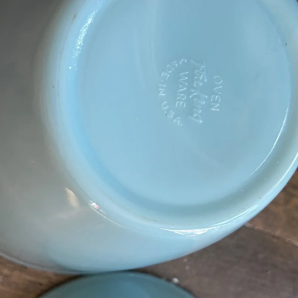 Fire King Blue Delphite Nesting Mixing Bowls Vintage Milk Glass Set of 2 USA